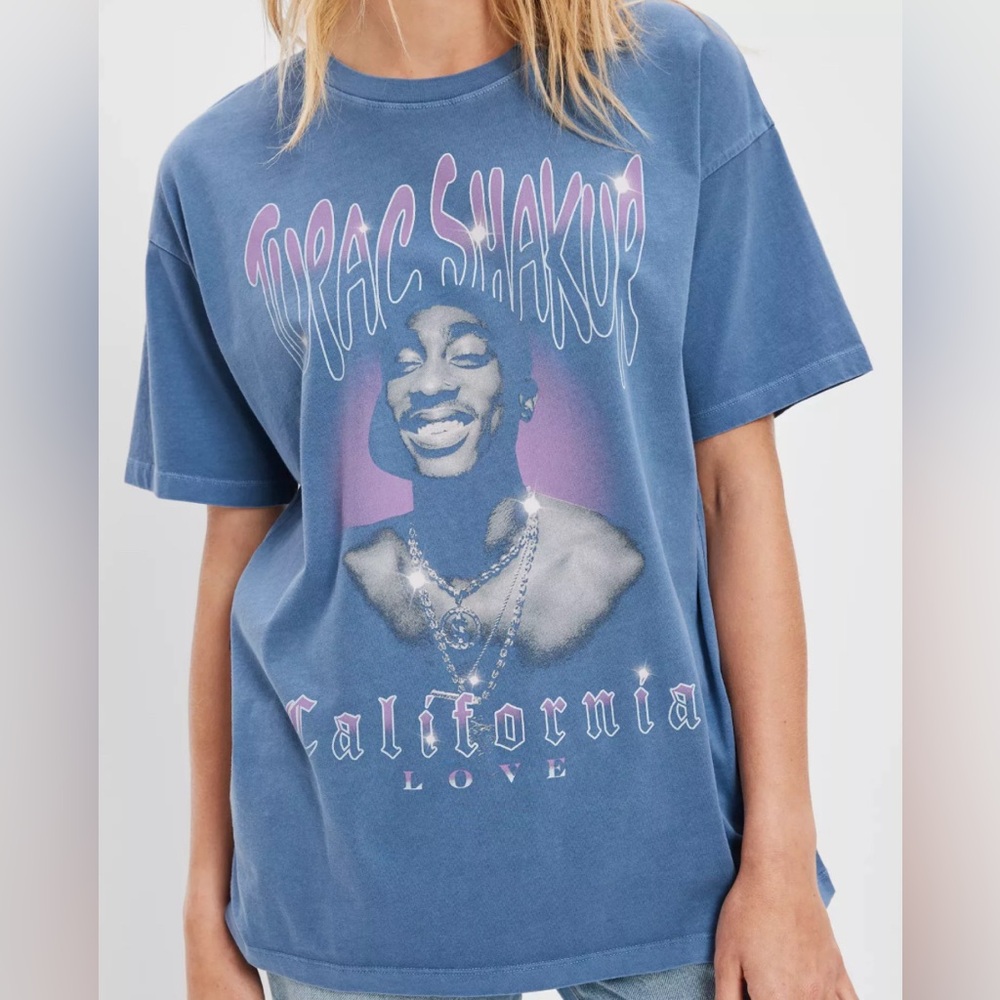 American Eagle Band Tee Adult XS/S Blue‎ Tupac Shamir California Love Music